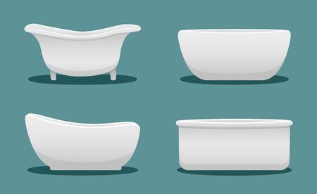 Side view bathtubs of different shape set isolated illustration. Blue background, vector.のイラスト素材