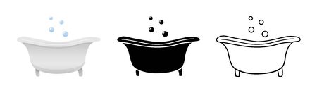 Side view bathtubs set in different styles isolated illustration. White background, vector.