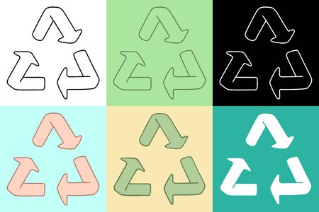 Recycle symbols set. Different color backgrounds, vector illustration.のイラスト素材