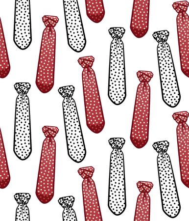 Red flat style and black outline style neckties with dots print seamless pattern. Decoration for card, wrapper and textile. White background, vector.のイラスト素材
