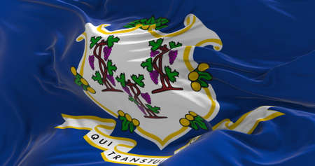 flag of Connecticut waving in the wind. Patriotic concept about state. 3d illustration.の写真素材