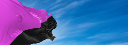 Queer Anarchism flag waving in the wind at cloudy sky. Freedom and love concept. Pride month. activism, community and freedom Concept. Copy space. 3d illustration,の写真素材