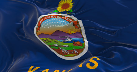 flag of Kansas waving in the wind. Patriotic concept about state. 3d illustration.の写真素材