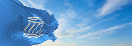 Minsk, Belarus - May, 2021: Flag of  Committee waving in the wind at flagpole on background of blue sky. 3d illustration.の写真素材
