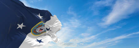 flag of Commandant of the United States Coast Guard waving in the wind. USA National defence. Copy space. 3d illustration.の写真素材