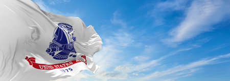 flag of United States Army waving in the wind. USA National defence. Copy space. 3d illustration.