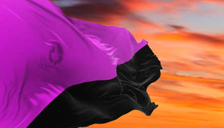 Queer Anarchism flag waving in the wind at cloudy sky. Freedom and love concept. Pride month. activism, community and freedom Concept. Copy space. 3d illustration,の写真素材