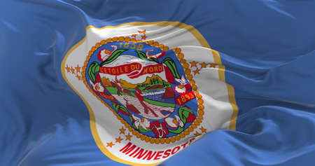 flag of Minnesota waving in the wind. Patriotic concept about state. 3d illustration.の写真素材