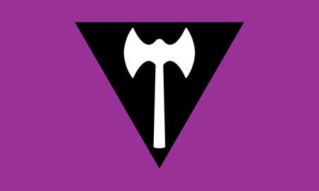 Top view of flag of Labrys Lesbian, no flagpole. Plane design, layout. Flag background. Freedom and love concept. Pride month. activism, community and freedom.の写真素材