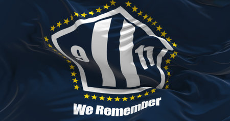 Waving New York State September 11 Memorial Flag. Patriot Day. National Day of Prayer and...