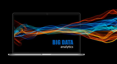 Science network pattern, connecting lines. Big Data Visualizatio. computer laptop with big data digital design flames. Business and technology concept.の写真素材