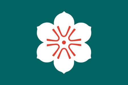 Top view of flag of Saga prefecture, no flagpole. Plane design, layout. Flag background.の写真素材