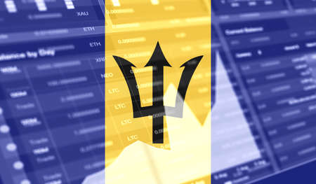 flag of Barbados and Stock market graph bar. Cryptocurrency. Bitcoin Stock Growth. Conceptual image...