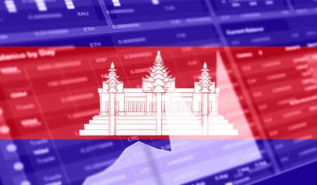 flag of Cambodia and Stock market graph bar. Cryptocurrency. Bitcoin Stock Growth. Conceptual image for investors in cryptocurrency and Blockchain Technology.の写真素材