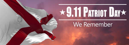 Waving Alabama September 11 Memorial Flag. Patriot Day. National Day of Prayer and Remembrance for...