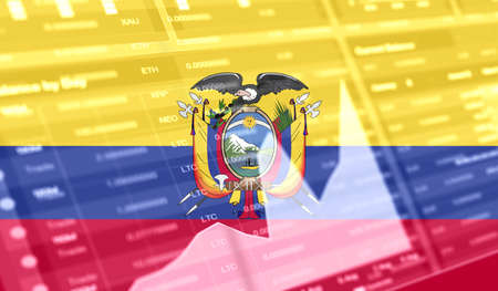flag of Ecuador and Stock market graph bar. Cryptocurrency. Bitcoin Stock Growth. Conceptual image for investors in cryptocurrency and Blockchain Technology.の写真素材