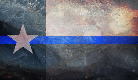 Top view of retro Blue Line, Texas flag with grunge texture, no flagpole. Plane design, layout. Flag background.の写真素材