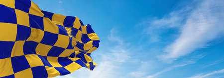 flag of county Surrey, UK at cloudy sky background on sunset, panoramic view. County of united...