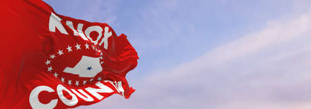 flag of county Knox, Ohio , USA at cloudy sky background on sunset, panoramic view, Patriotic concept about Knox, Ohio and copy space for wide banner. 3d illustrationの写真素材