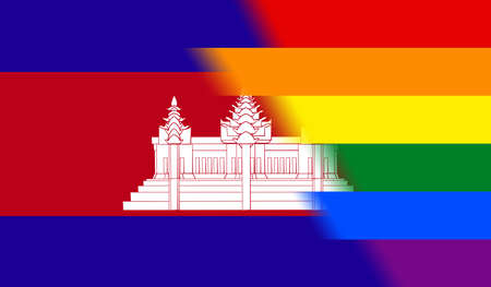 Top view of national lgbt flag of Cambodia, no flagpole. Plane design, layout. Flag background. Freedom and love concept, Pride month. activism, community and freedomの写真素材