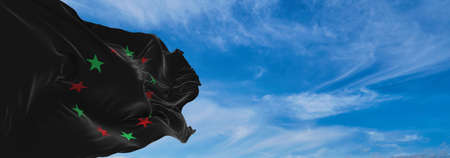 flag of African of Europe at cloudy sky background on sunset, panoramic view. copy space for wide banner. 3d illustrationの写真素材