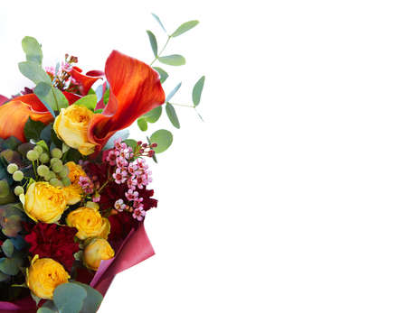 a wedding bouquet  isolated on white background. Fresh, lush bouquet of colorful flowers
