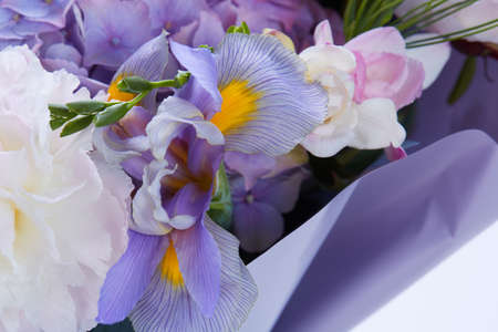 a wedding bouquet isolated on white. Fresh, lush bouquet of colorful flowers. Close upの写真素材
