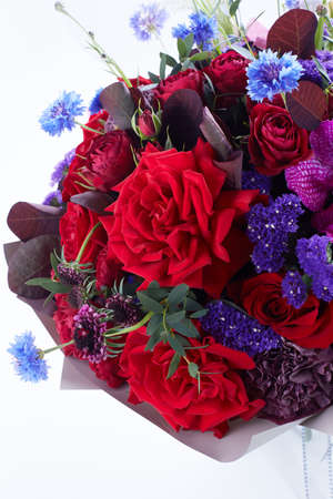 a wedding bouquet  isolated on white. Fresh, lush bouquet of colorful flowers. Close upの写真素材