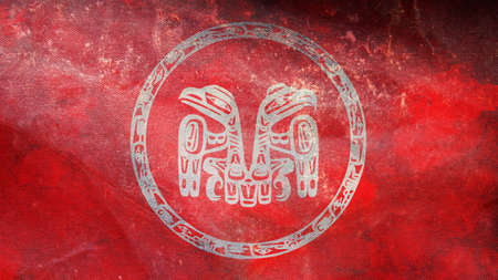 Top view of retro flag of Haida, Canada with grunge texture. Canadian patriot and travel concept. no flagpole. Plane design, layout. Flag backgroundの写真素材