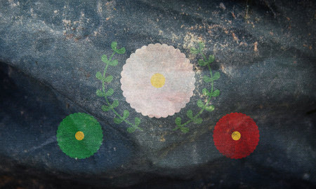 Top view of retro flag of Muxe with grunge texture, no flagpole. Plane design, layout. Flag background. Freedom and love concept. Pride month, activism, community and freedomの写真素材