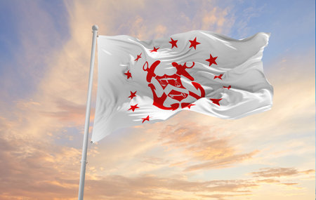 Minsk, Belarus - May, 2021: flag of United States Deputy Secretary of the Treasury waving in the wind. USA Departments. Copy space. 3d illustration,の写真素材