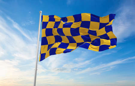 flag of county Surrey, UK at cloudy sky background on sunset, panoramic view. County of united kingdom of great Britain, England. copy space for wide banner, 3d illustrationの写真素材