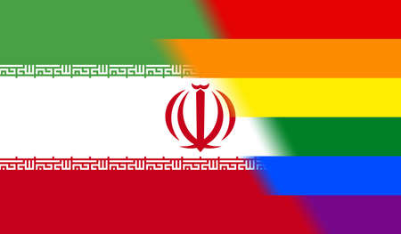 Top view of national lgbt flag of Iran, no flagpole. Plane design, layout. Flag background. Freedom and love concept, Pride month. activism, community and freedomの写真素材