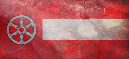 Top view of retro flag of Erfurt laut Hauptsatzung with grunge texture. Federal Republic of Germany. no flagpole. Plane design, layout, Flag backgroundの写真素材