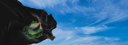 flag of African Americans of Vermont state, untied states of America at cloudy sky background on sunset, panoramic view. copy space for wide banner. 3d illustrationの写真素材