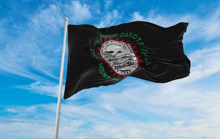 flag of African Americans of South Dakota state, untied states of America at cloudy sky background...