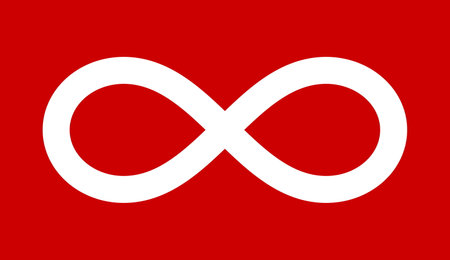 Top view of flag of Metis Red, Canada. Canadian patriot and travel concept. no flagpole. Plane...