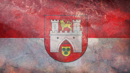 Top view of retro flag of Hanover with grunge texture. Federal Republic of Germany. no flagpole. Plane design, layout, Flag backgroundの写真素材