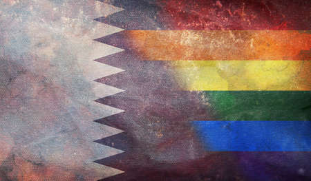Top view of national lgbt retro flag of Qatar with grunge texture, no flagpole. Plane design,...