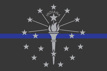 Top view of blue line flag of Indiana state, Usa. United states of America police flag. no flagpole. Plane layout, design. Flag backgroundの写真素材