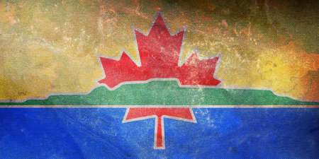 Top view of retro flag of Thunder Bay, Canada with grunge texture. Canadian patriot and travel concept. no flagpole. Plane design, layout. Flag backgroundの写真素材