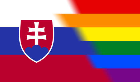 Top view of national lgbt flag of Slovakia, no flagpole. Plane design, layout. Flag background. Freedom and love concept, Pride month. activism, community and freedomの写真素材