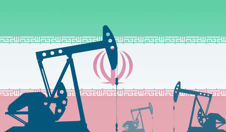 silhouette of the oil pump against flag of Iran. Extraction grade crude oil and gas. concept of oil...