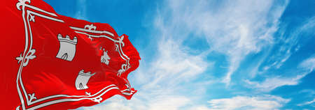 flag of  Aberdeen , UK at cloudy sky background on sunset, panoramic view. County of united kingdom of great Britain, England. copy space for wide banner. 3d illustrationの写真素材