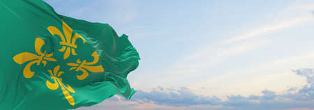 flag of Midden-Drenthe , Netherlands at cloudy sky background on sunset, panoramic view. Dutch...