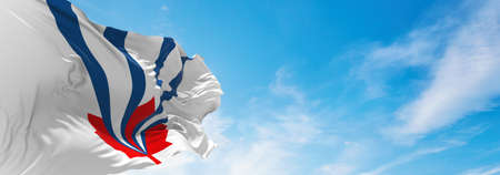 flag of Vaughan, Ontario , Canada at cloudy sky background on sunset, panoramic view. Canadian travel and patriot concept. copy space for wide banner. 3d illustrationの写真素材