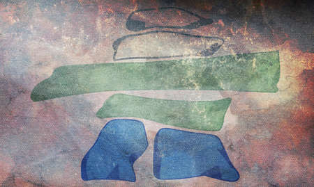 Top view of retro flag of Nunatsiavut, Canada with grunge texture. Canadian patriot and travel...