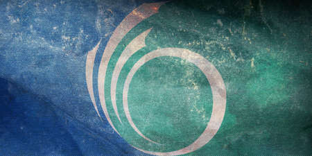 Top view of retro flag of Ottawa, Ontario, Canada with grunge texture. Canadian patriot and travel concept. no flagpole. Plane design, layout. Flag backgroundの写真素材