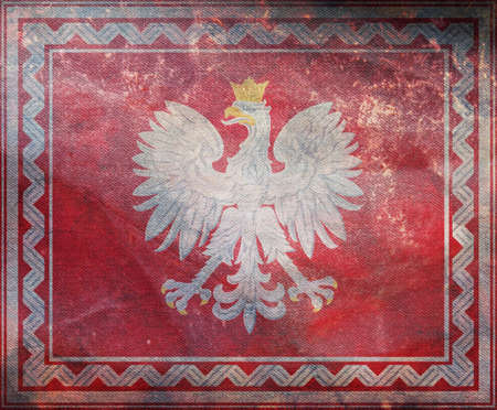Top view of retro flag President, Poland with grunge texture. Polish travel and patriot concept. no...