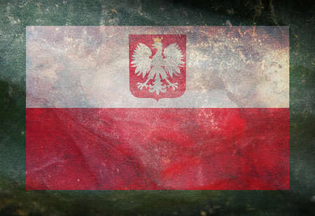 Top view of retro flag Border Guard, Poland with grunge texture. Polish travel and patriot concept. no flagpole. Plane layout, design. Flag backgroundの写真素材
